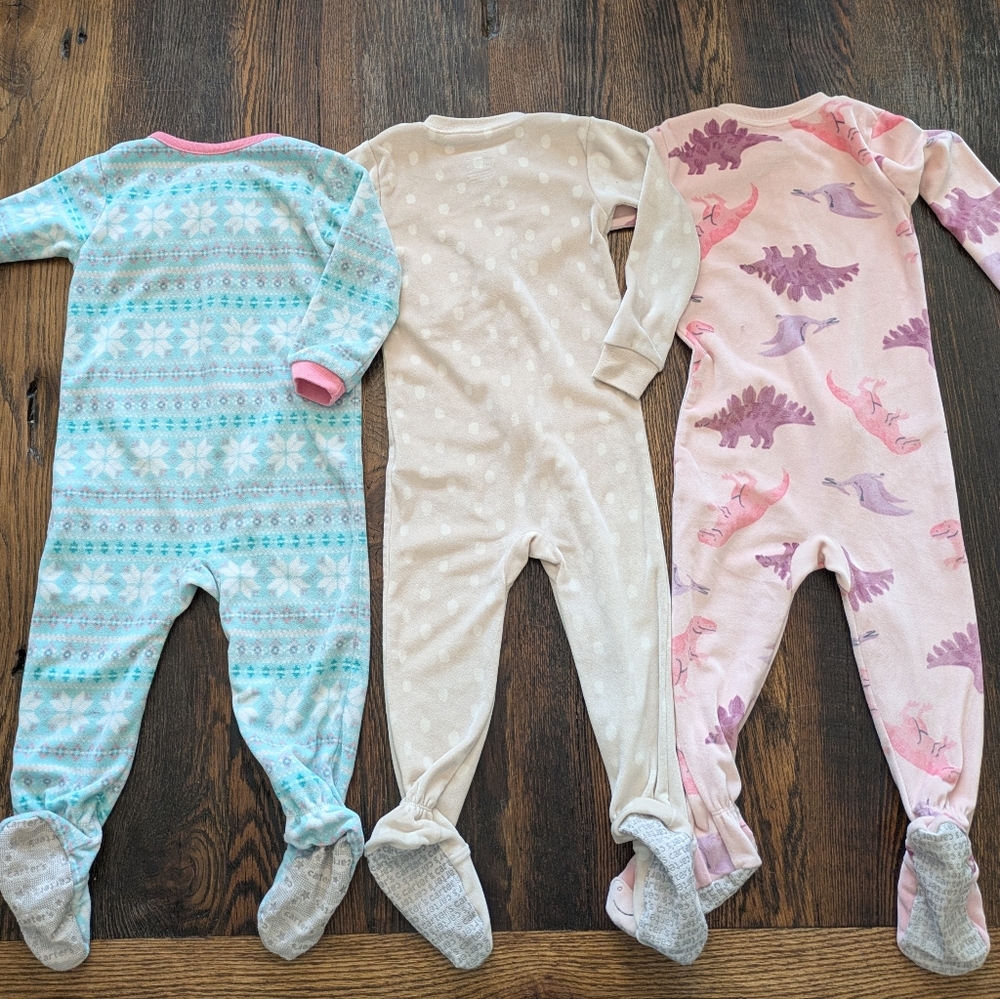 Carter's Pink and Cream Dinosaur Print Footies - Picture 2 of 8